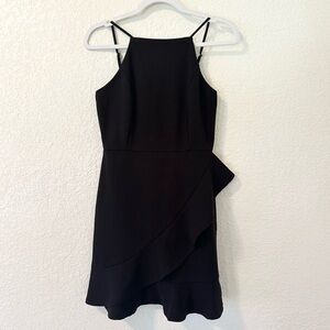 Lulus Black Ruffle Bodycon Mini Dress – Halter Neck Cocktail Style – Size Small